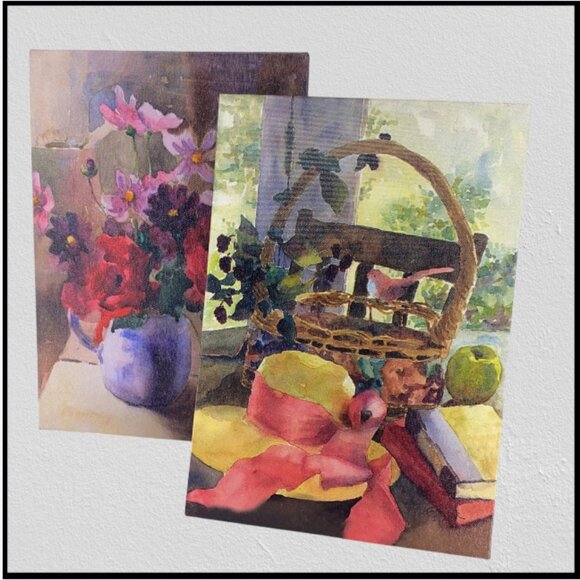 COLLECTIONS -- Floral & Still-Life Canvas Prints, Pink/Blue Wall Art Décor, SET - Picture 1 of 4